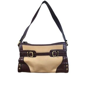 Vintage‎ Etienne Aigner Two-Tone Canvas & Brown Leather Belted Shoulder Bag Y2K